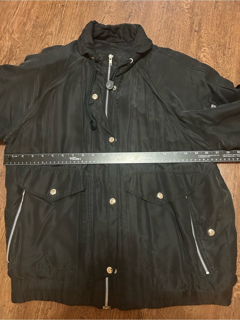 Vintage Silk Black Bomber Jacket with Zip Pockets - Picture 5 of 6